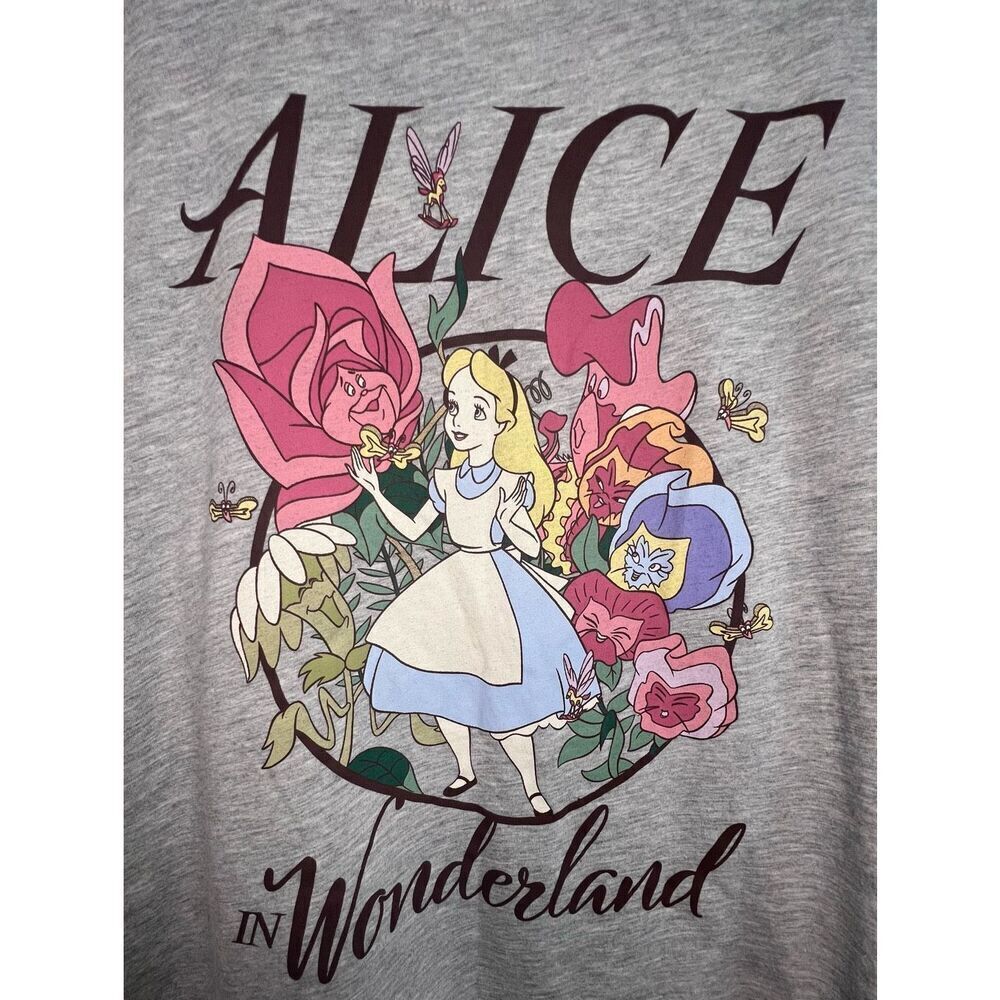 Disney Alice In Wonderland Grey Short Sleeve Graphic T-Shirt - Picture 2 of 4